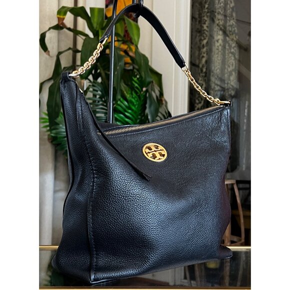 AUTHENTIC TORY BURCH BLACK LEATHER CHELSEA HOBO SHOULDER BAG - Picture 6 of 10